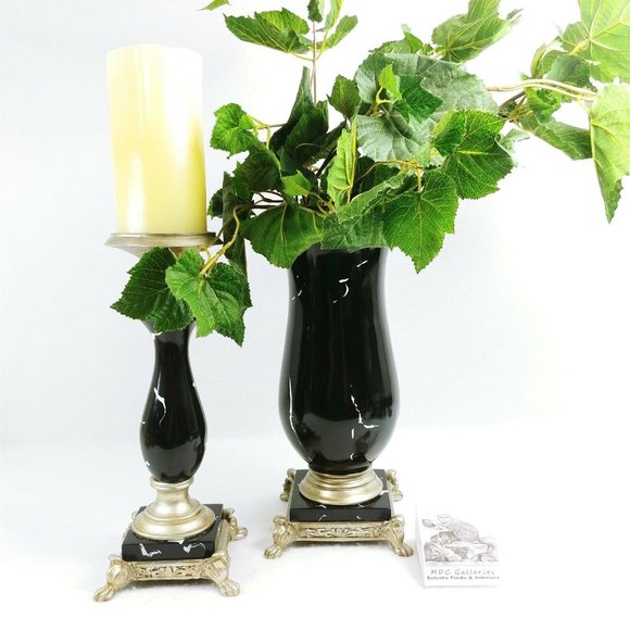 Candleholder and Vase Faux Marble  Set - Picture 2 of 8